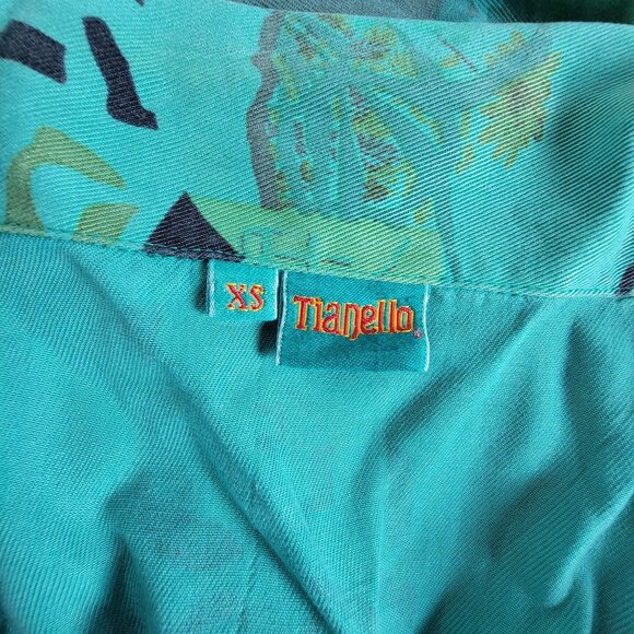 Tianello Womens Turquoise Asian Geisha Dynasty Blouse Button Up Size XS Casual - Picture 4 of 8